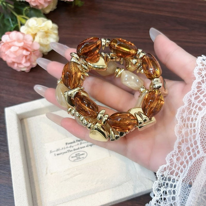 18K Gold Plated Organic Shape Beaded Stretch Bracelet Stack