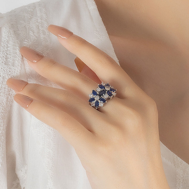 Floral Brilliance S925 Silver Multi-Color Marquise Cluster Ring