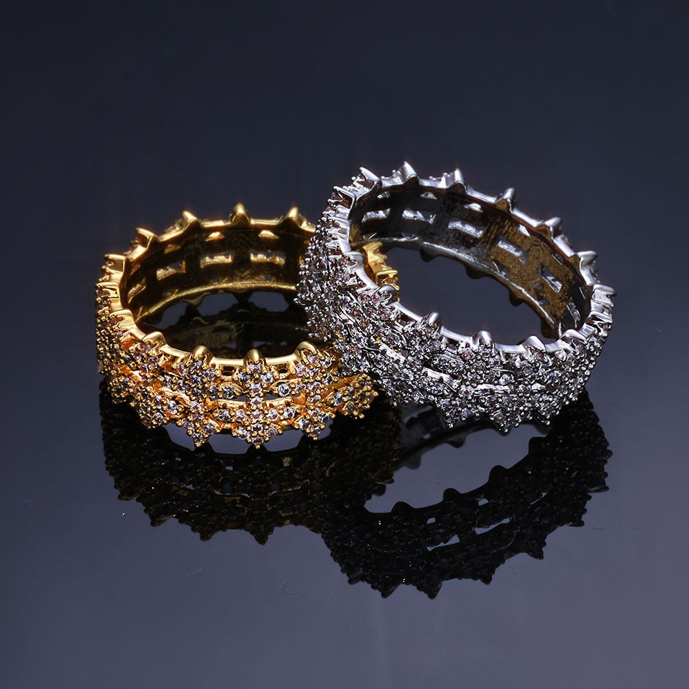 Crown of Starlight S925 Silver Full Pavé Hollow Wide-Band Ring