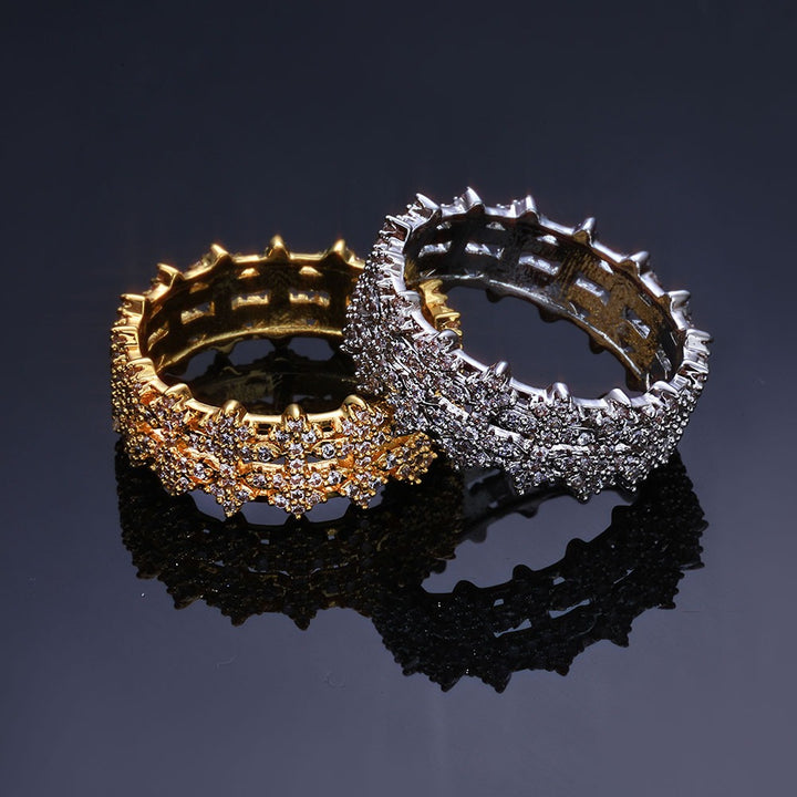Crown of Starlight S925 Silver Full Pavé Hollow Wide-Band Ring