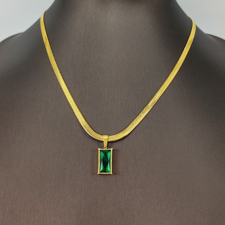 S925 Silver Gold-Plated Emerald Snake Chain Jewelry Set
