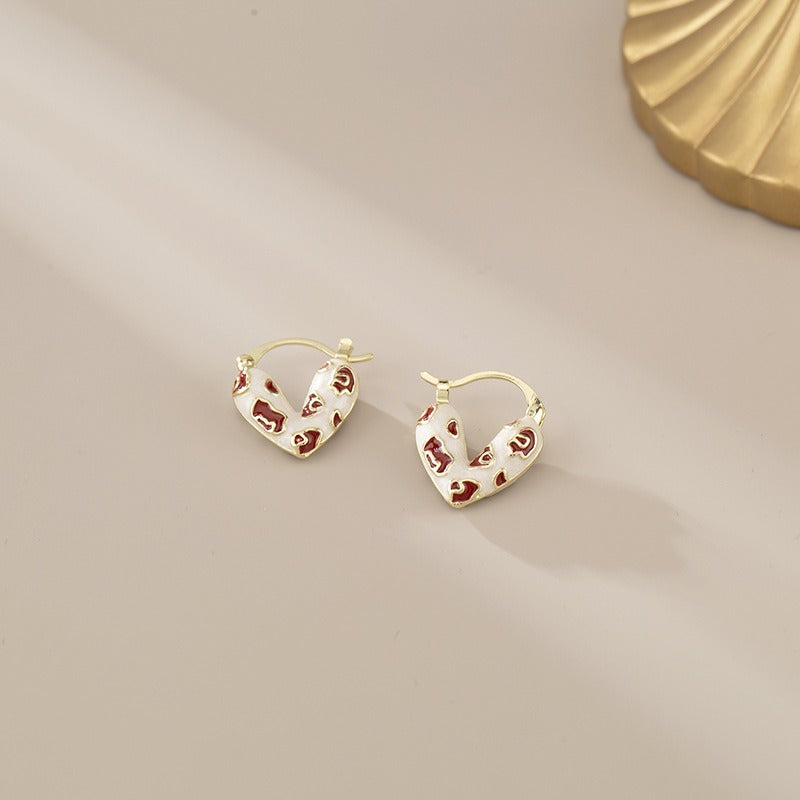 S925 Silver Enamel Painted Heart Hoop Earrings