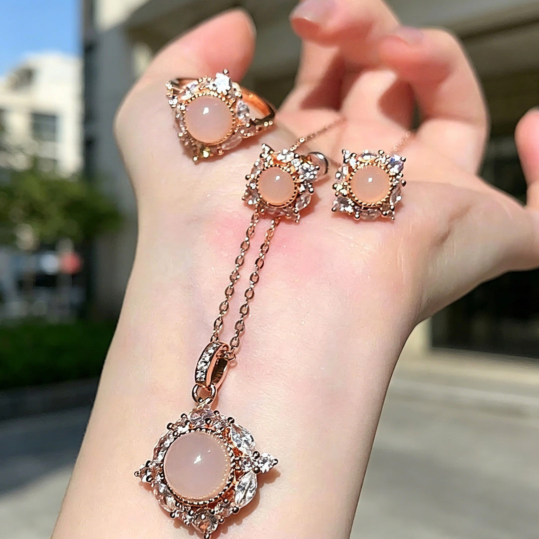 Self-Love Radiance S925 Silver Rose Gold Rose Quartz Jewelry Set