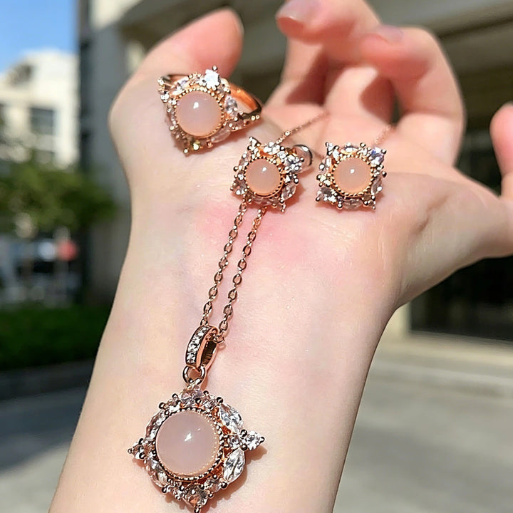Self-Love Radiance S925 Silver Rose Gold Rose Quartz Jewelry Set