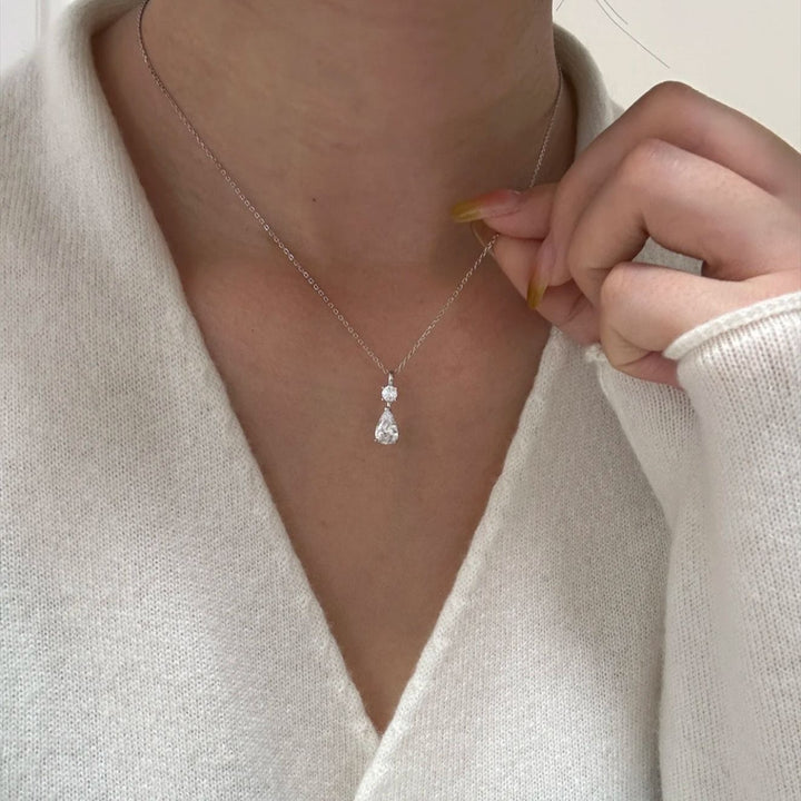 Luminous Teardrop S925 Sterling Silver Two-Stone Pendant Necklace