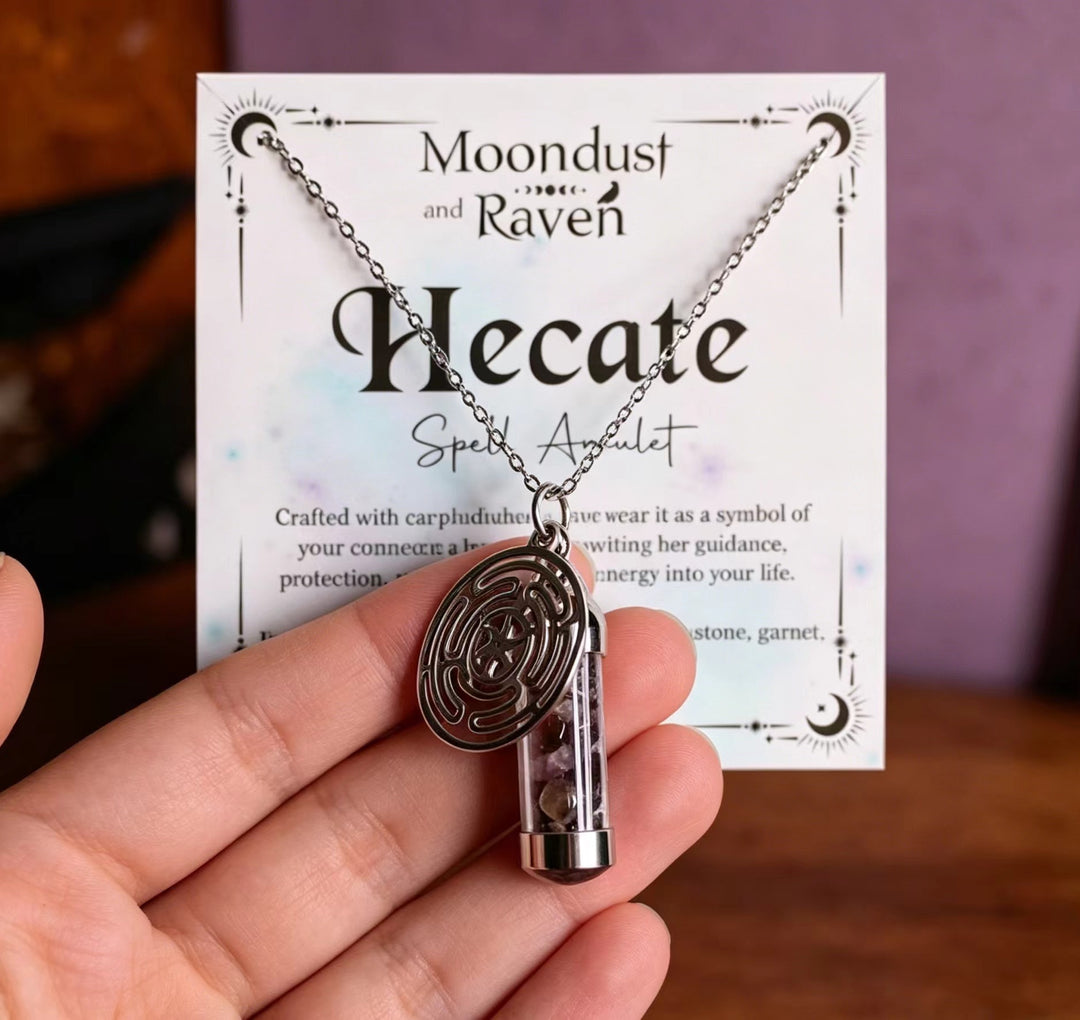 Moondust Raven Witchy Spell Jar Amulet Necklace