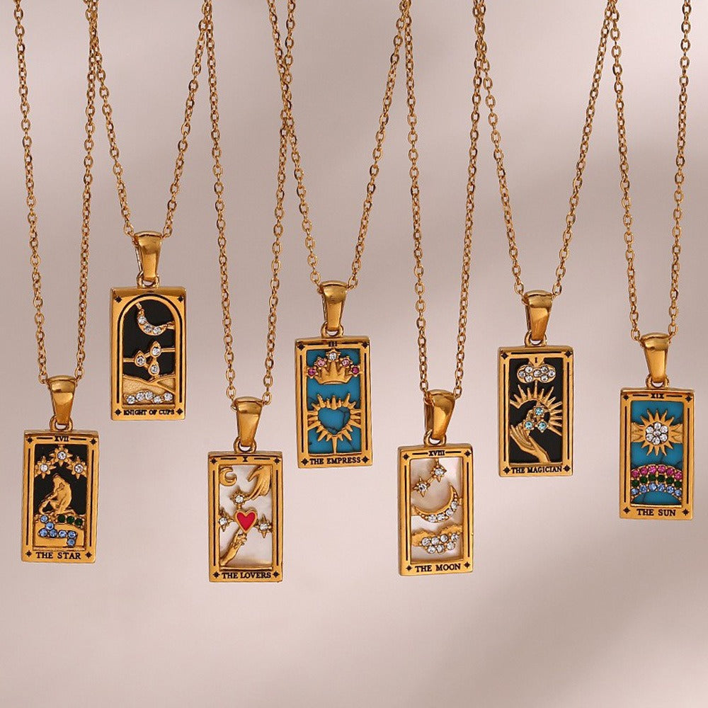 Tarot Promise 14K Gold Plated Micro-Pavé Enamel Tarot Card Necklace