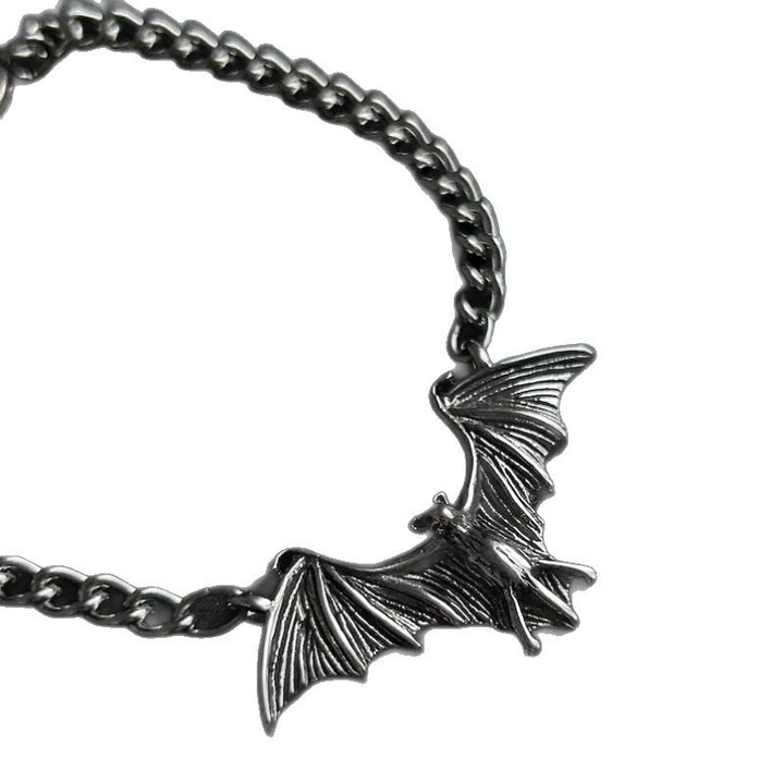 Midnight Guardian Vintage Oxidized Silver Bat Chunky Chain Bracelet Necklace