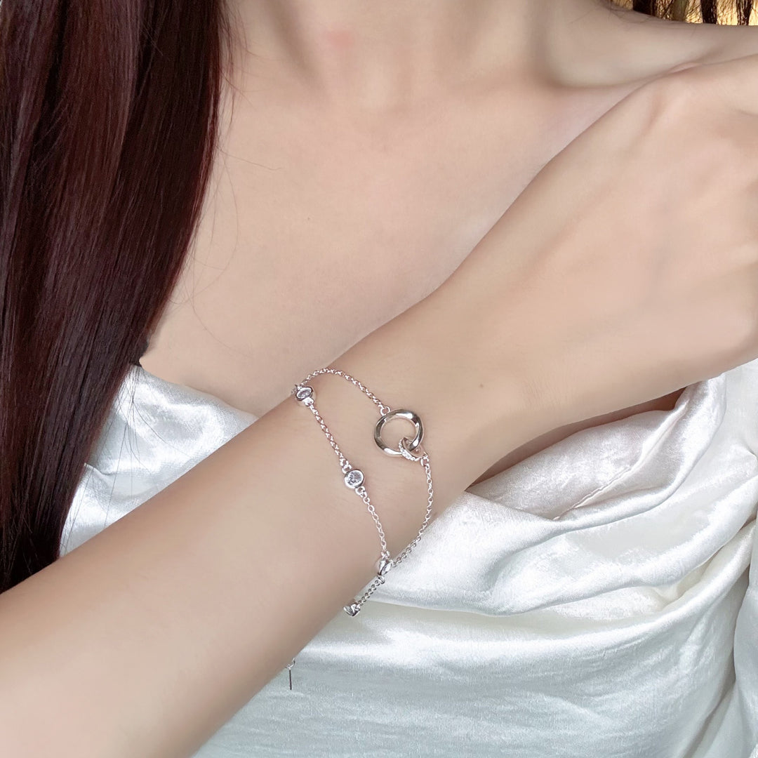 Starlight Embrace S925 Sterling Silver Double-Layer Interlocking Ring Dazzling Anklet