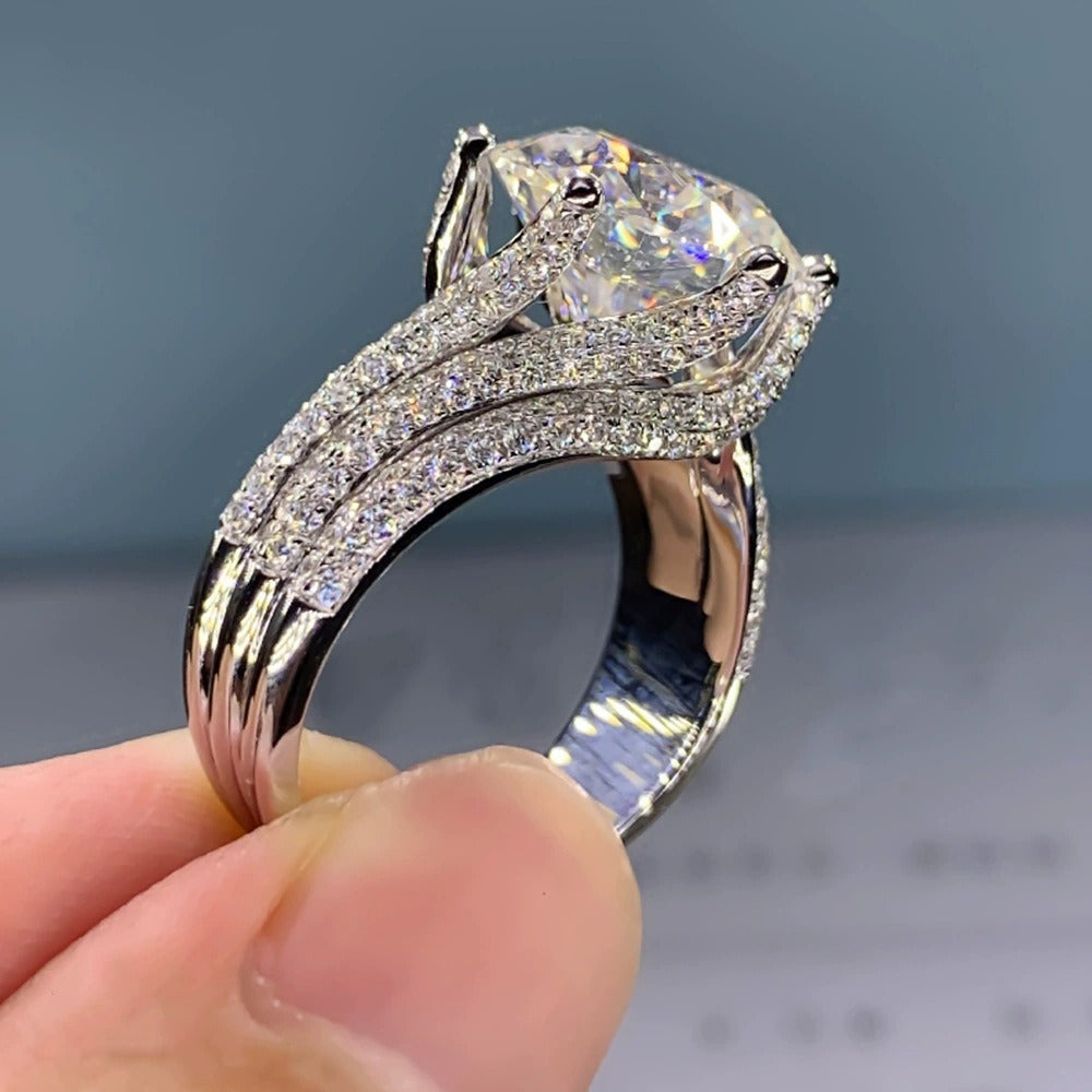 Celestial Crown S925 Silver 6-Prong Large Round Cut Pavé Split Shank Ring