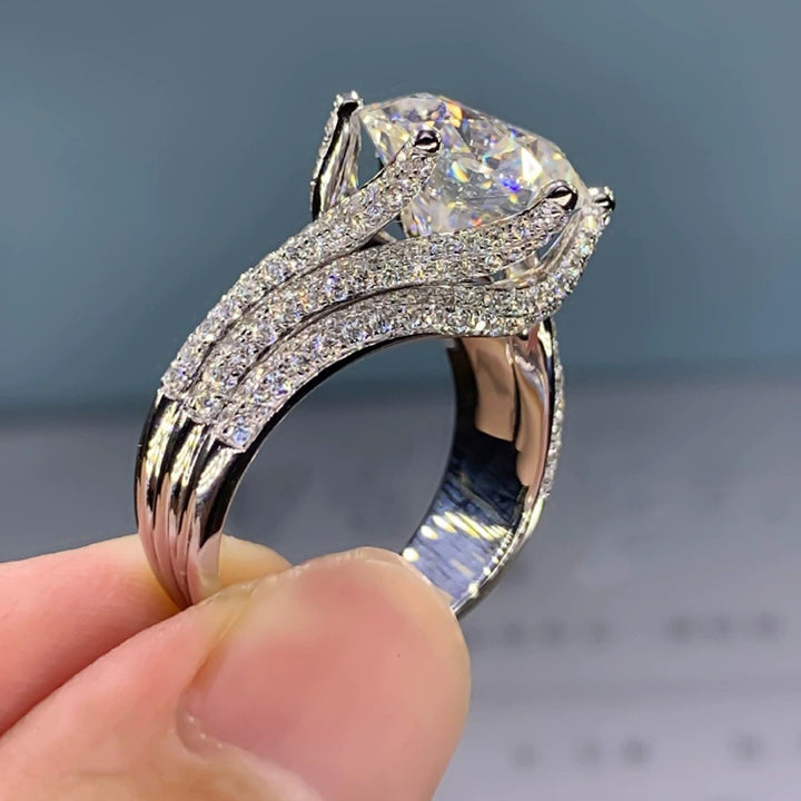 Celestial Crown S925 Silver 6-Prong Large Round Cut Pavé Split Shank Ring