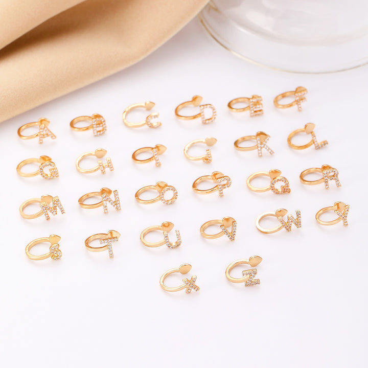 Trendy Minimalist CZ Initial Ear Cuffs / Studs