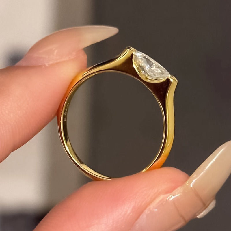Geometric Light Marquise-Cut Half-Bezel Minimalist Ring