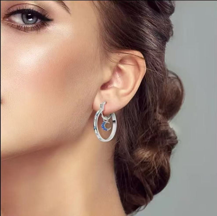Celestial Orbit Sun Moon Asymmetrical Hoop Earrings with Pavé Stars