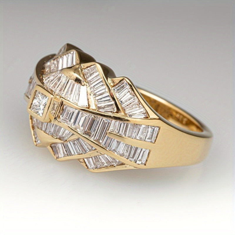Geometric Weave Baguette-Cut Interlocking Statement Ring