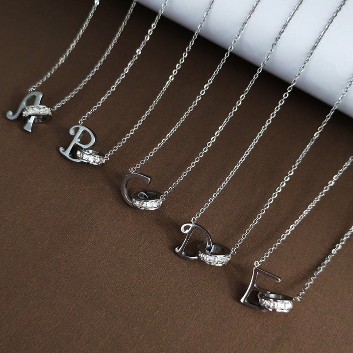 S925 Sterling Silver Micro-Pavé Ring Initial Necklace