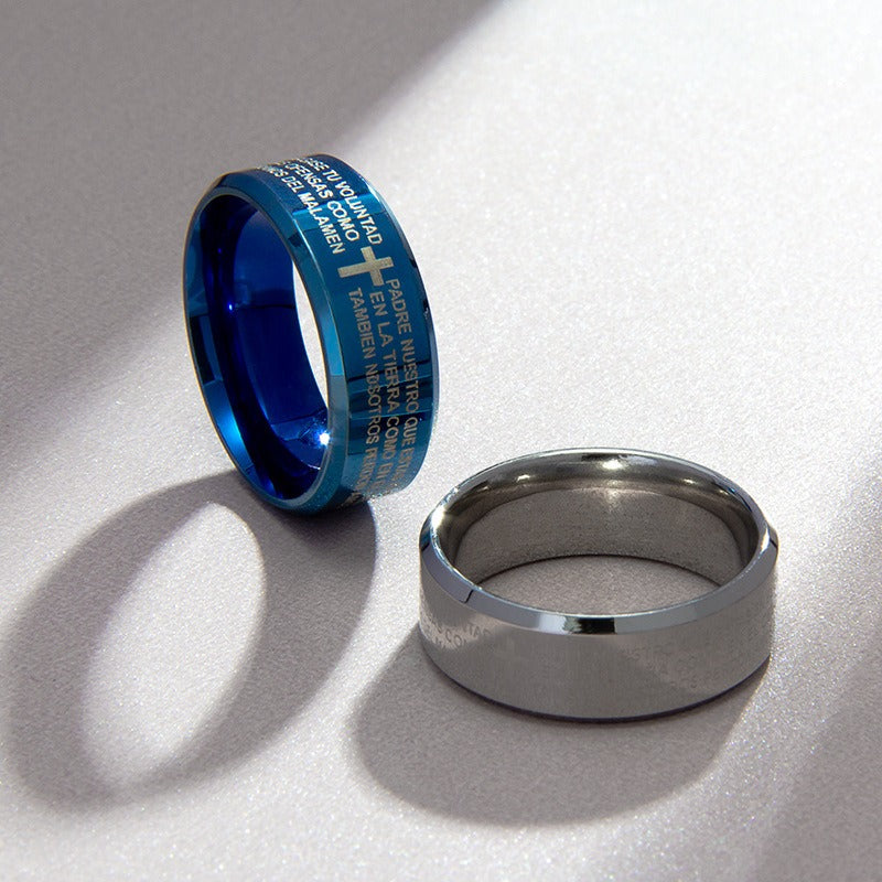 Light of Faith Stainless Steel Lord's Prayer Cross Wide Band Ring