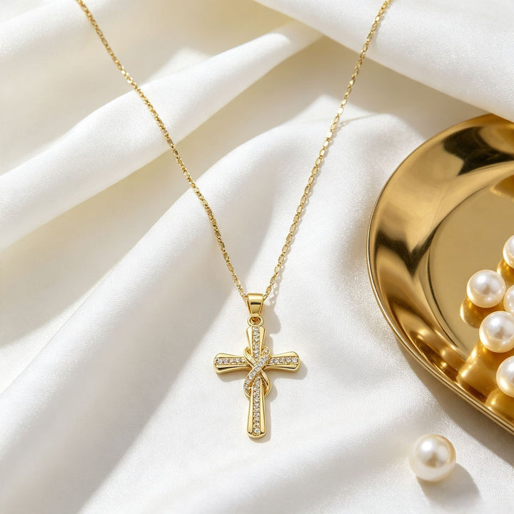 Pavé Crystal Wrapped Cross Necklace