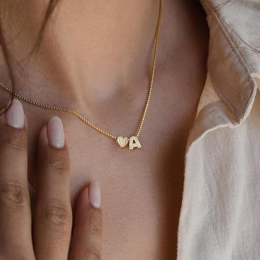 Starlight Heart 26-Letter Pavé Initial Heart Custom Necklace