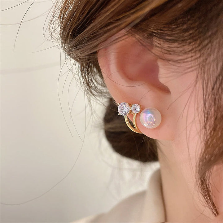 14K Gold-Plated Asymmetrical Pearl Crystal C-Hoop Earrings