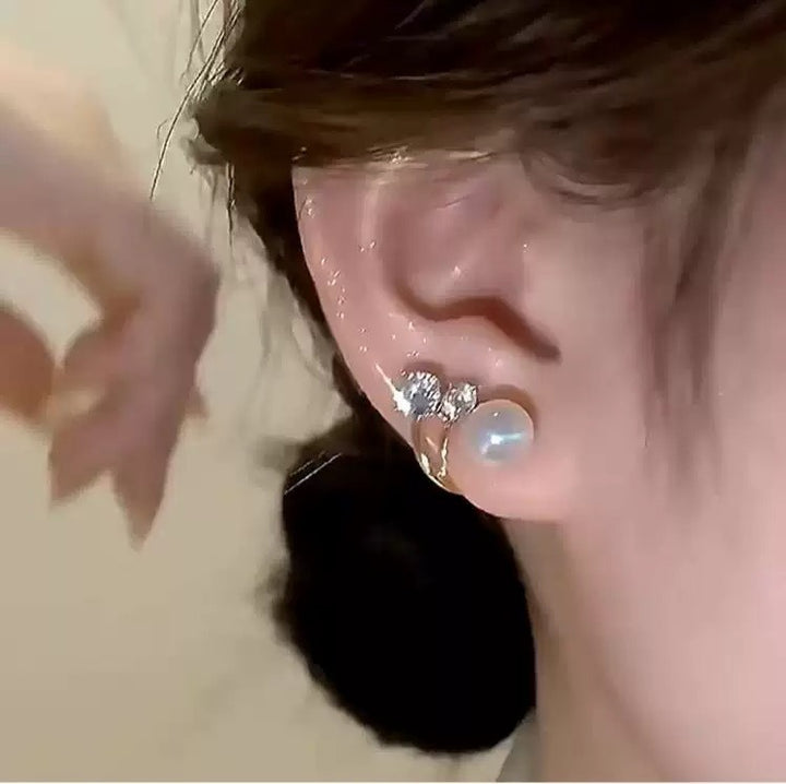 14K Gold-Plated Asymmetrical Pearl Crystal C-Hoop Earrings