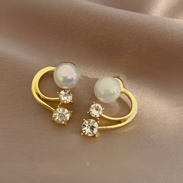14K Gold-Plated Asymmetrical Pearl Crystal C-Hoop Earrings