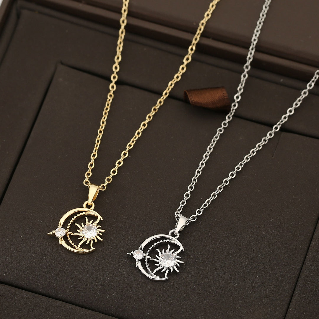 Celestial Harmony Minimalist Sun Moon Pavé Necklace