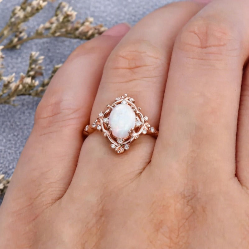 S925 Sterling Silver Natural Opal Vintage Lace Ring