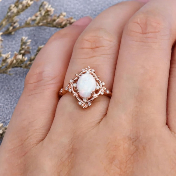 S925 Sterling Silver Natural Opal Vintage Lace Ring
