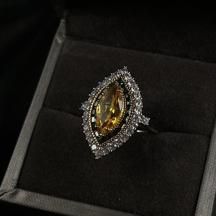 S925 Sterling Silver Marquise Double-Halo Colorful Gemstone Ring