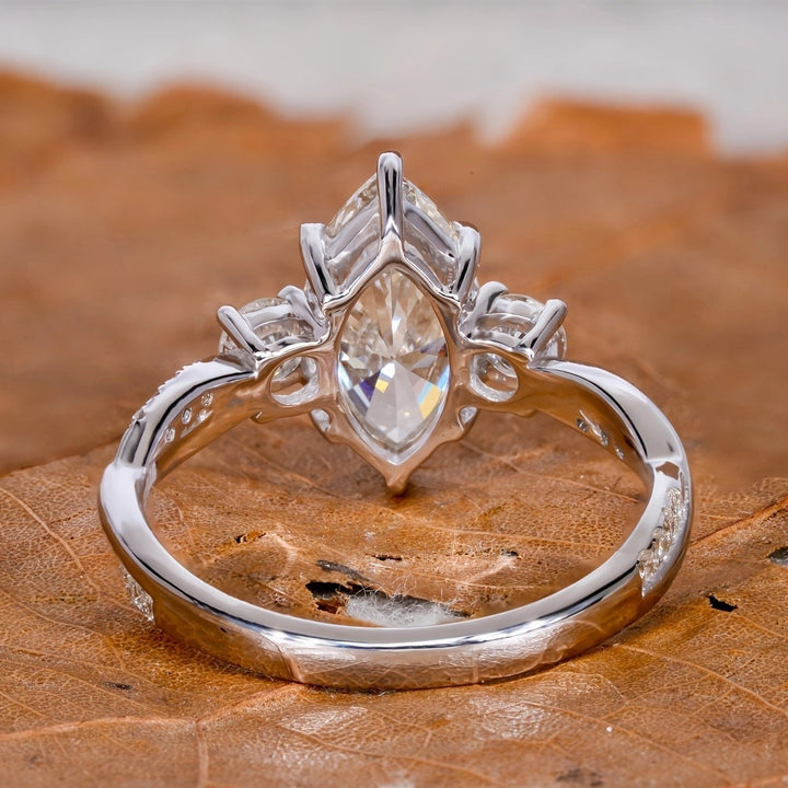 S925 Sterling Silver Marquise-Cut Three-Stone Pavé Ring