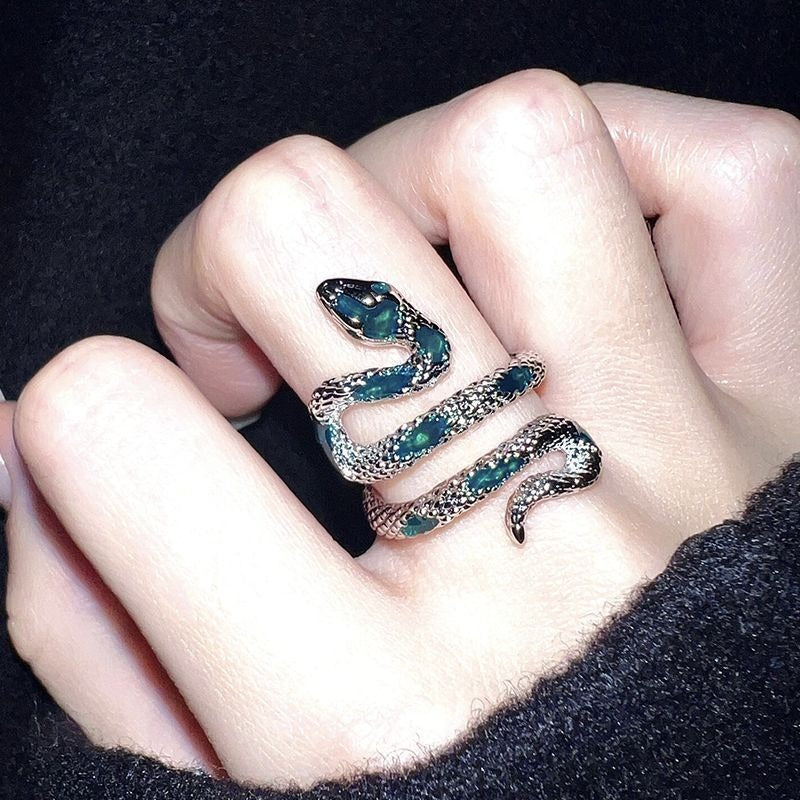 Dark Serpent Textured Scale Gemstone Open Statement Ring