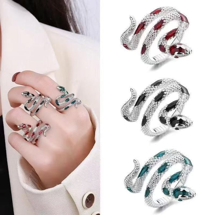 Dark Serpent Textured Scale Gemstone Open Statement Ring