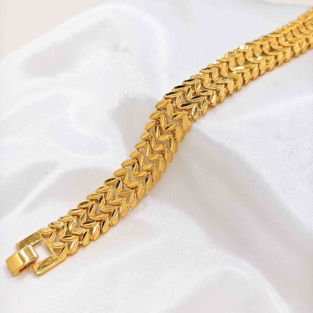 18K Gold Plated Wheat Ear Woven Wide Chain Bracelet