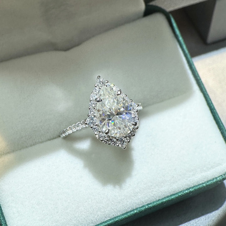 S925 Sterling Silver Pear-Cut Halo Pavé Ring
