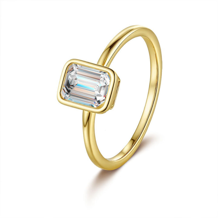Minimalist Bezel 18K Gold Emerald-Cut Solitaire Ring