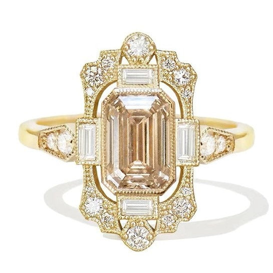 Vintage Art Deco · 14K Gold Plated Emerald-Cut Halo Ring