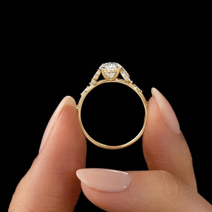French Vine 14K Gold Plated Oval Solitaire Marquise Accent Ring