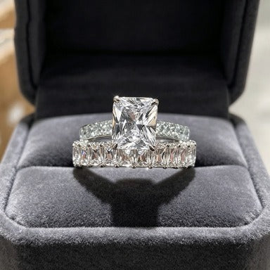 S925 Sterling Silver Emerald-Cut Solitaire Eternity Band Stacking Set