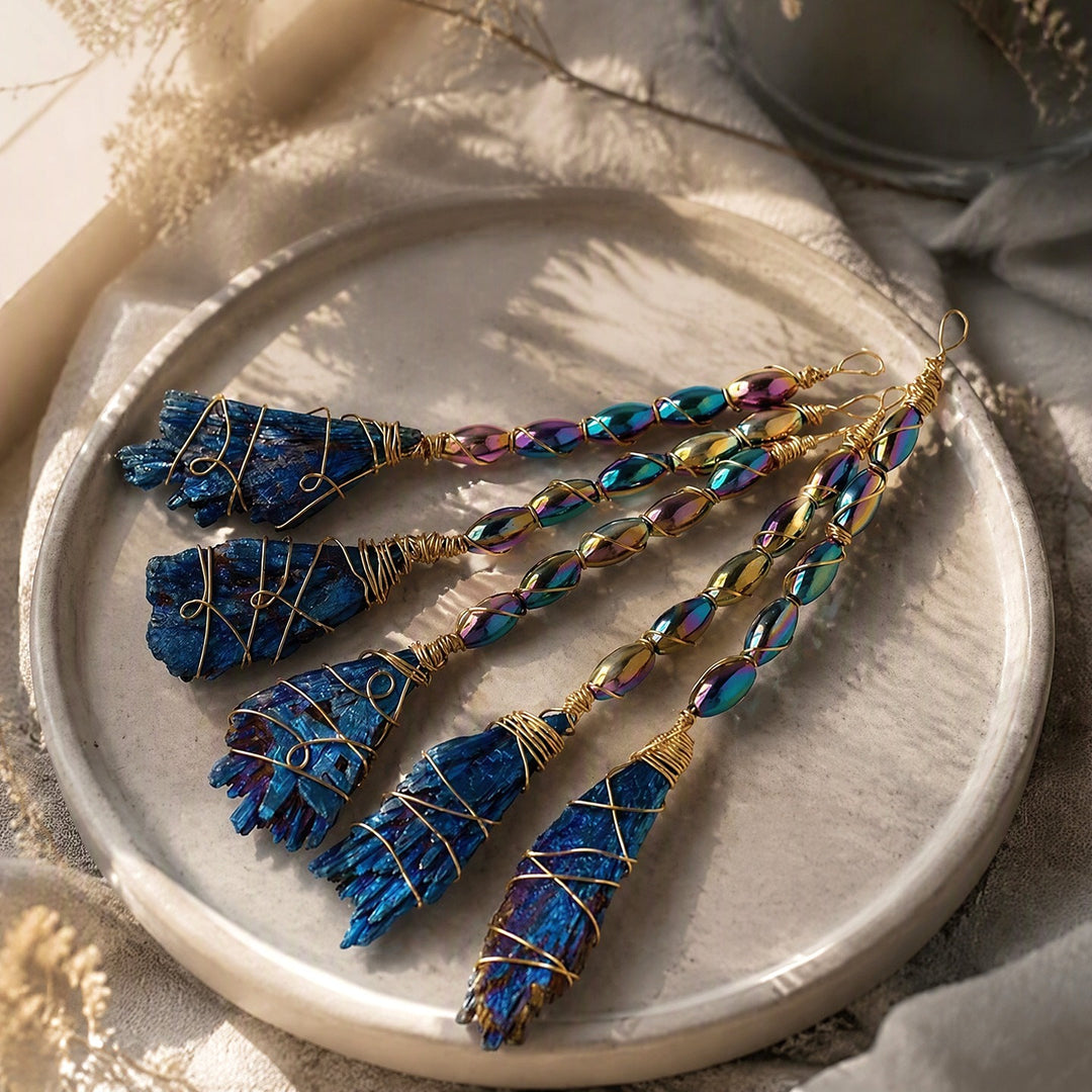 Mystical Guardian Handmade Wire-Wrapped Natural Crystal Witch's Broom Pendant