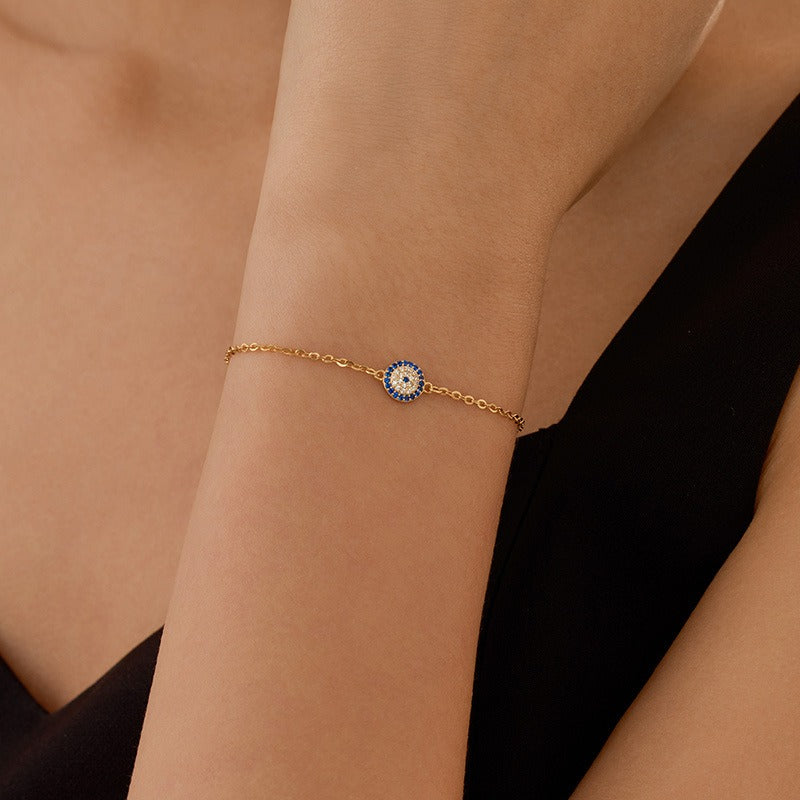 Elegant Guardian Micro-Pavé Blue White Evil Eye S925 Sterling Silver Bracelet