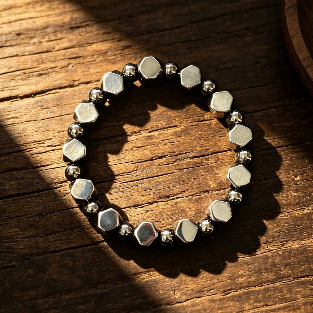 Shield of Energy Natural Hematite Geometric Cut Protective Bracelet