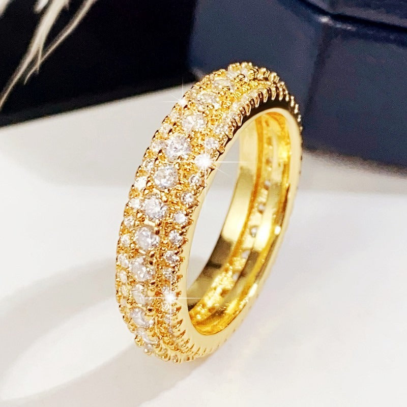 Light Luxury Multi-Layer Full-Diamond Ring - Gold/Silver Two-Color Fashion Band