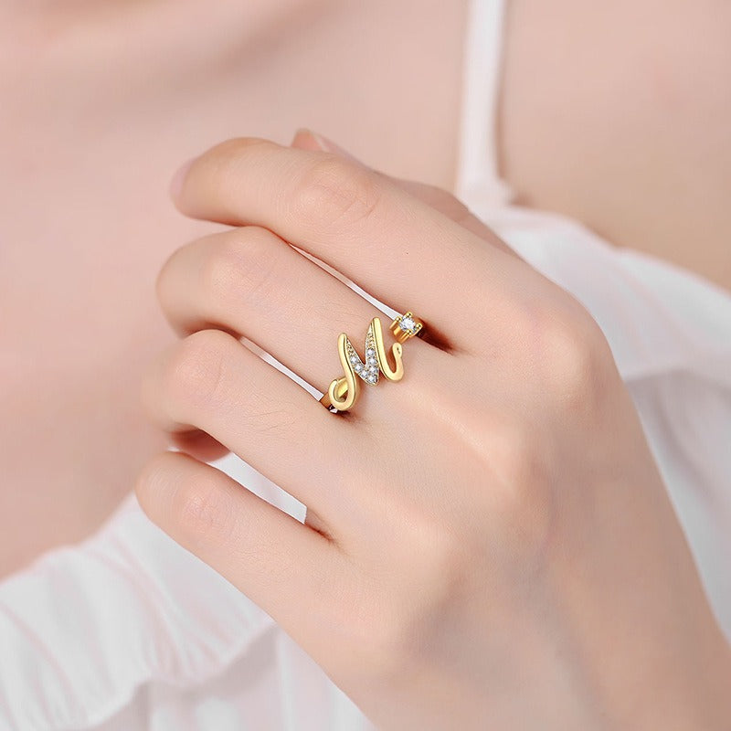 Dainty Cursive Initial Open Ring with CZ Accent