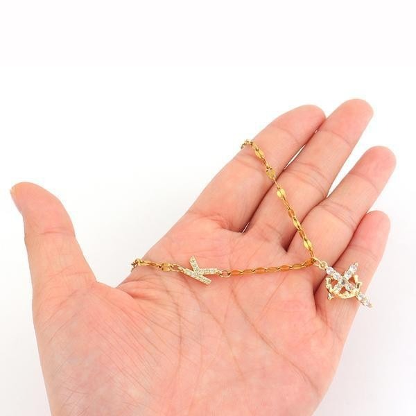 Faith & Initial 18K Gold Letter Cross Layered Necklace