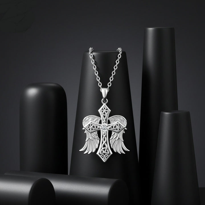 Angel Wings S925 Sterling Silver Celtic Cross Necklace