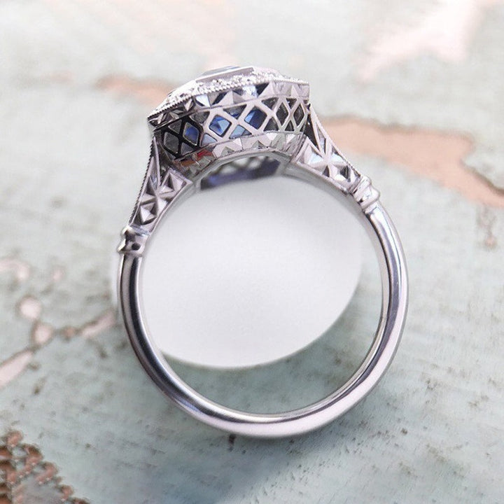 Azure Heirloom S925 Sterling Silver Vintage Emerald-Cut Sapphire Ring