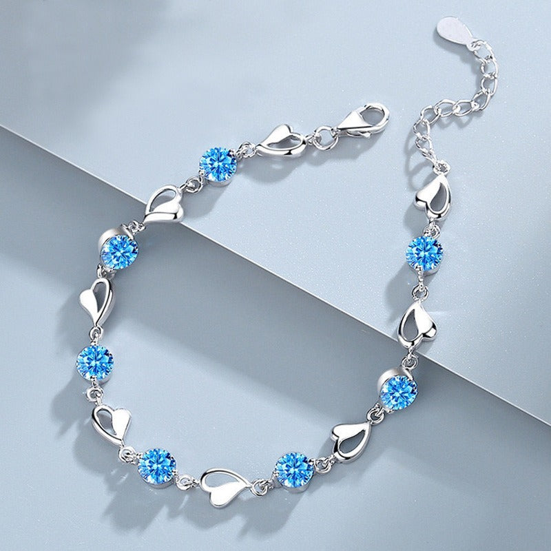 Heart Rhythm Gemstone S925 Sterling Silver Heart Gem Bracelet