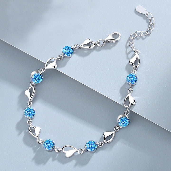 Heart Rhythm Gemstone S925 Sterling Silver Heart Gem Bracelet