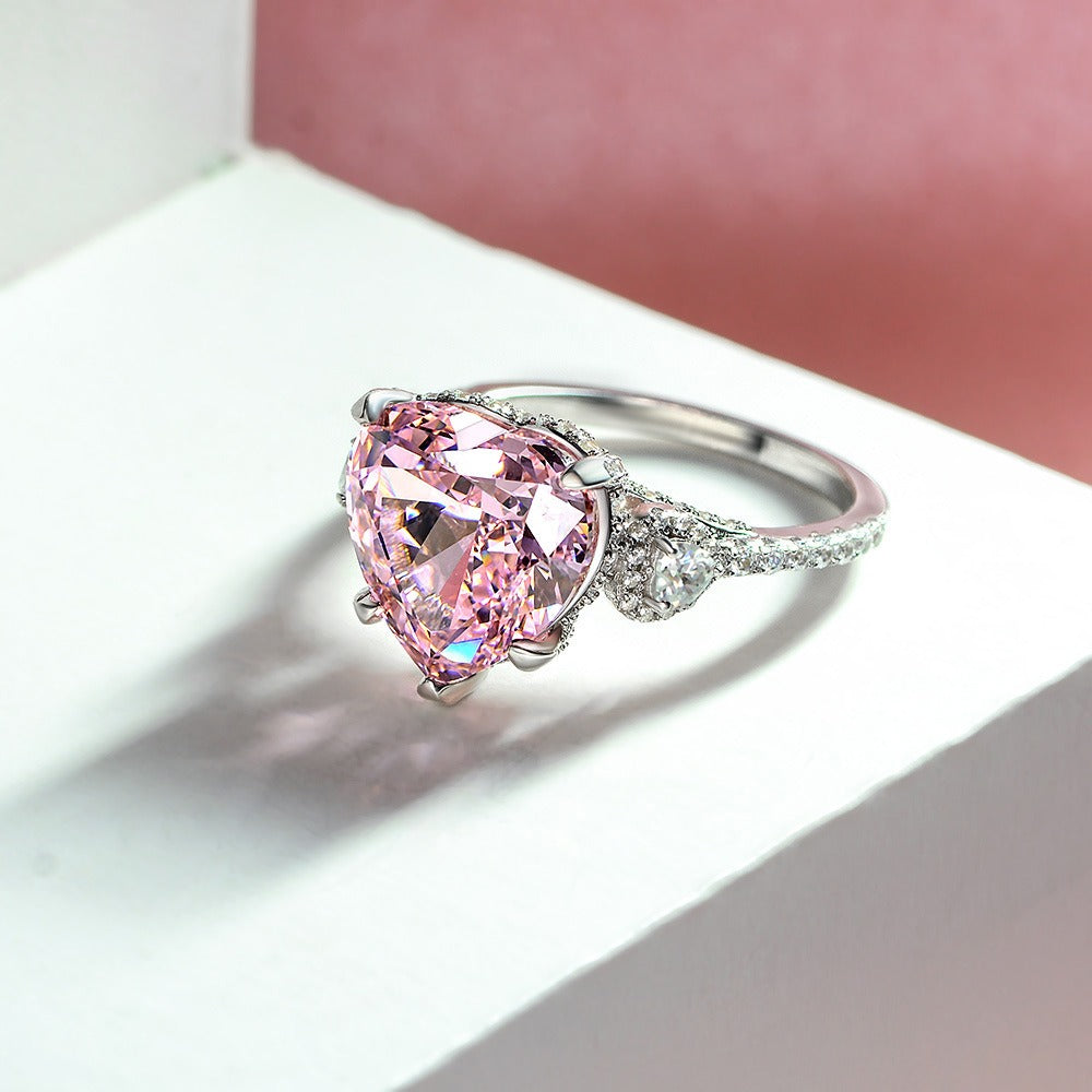 Blush Heart Radiance Platinum Heart-Cut Pink Diamond Three-Stone Ring